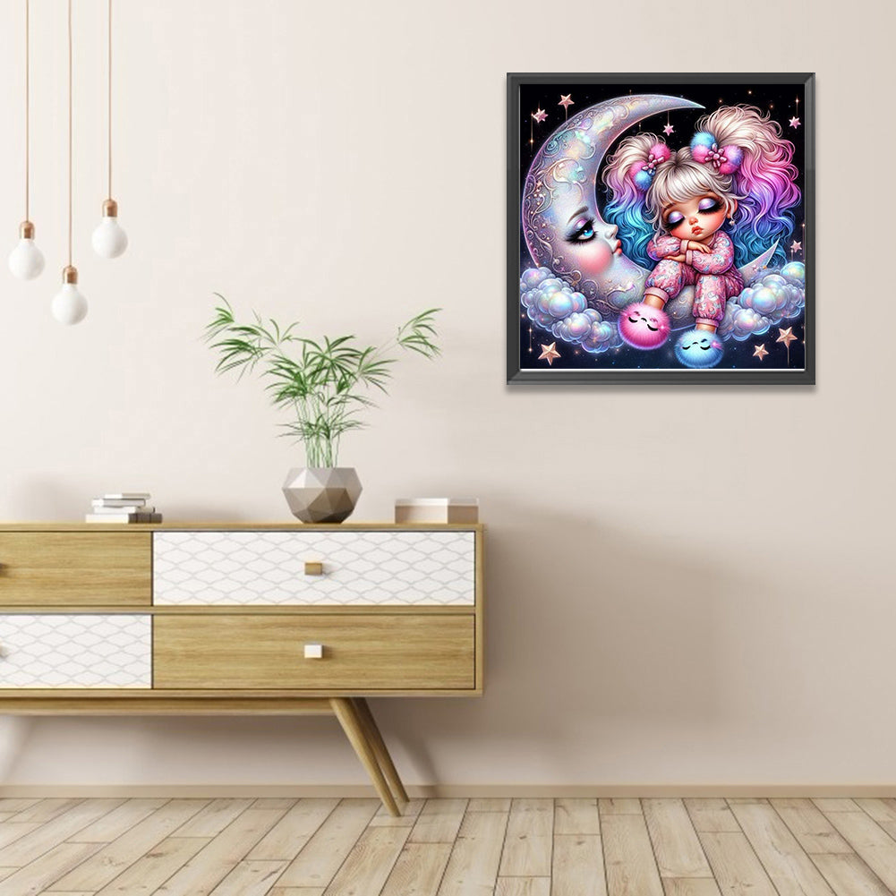 Girl On The Moon - Full AB Round Drill Diamond Painting 40*40CM