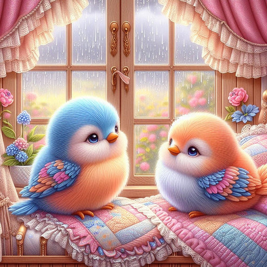 Blue And Orange Bird In The Rainy Day - Full Round Drill Diamond Painting 40*40CM