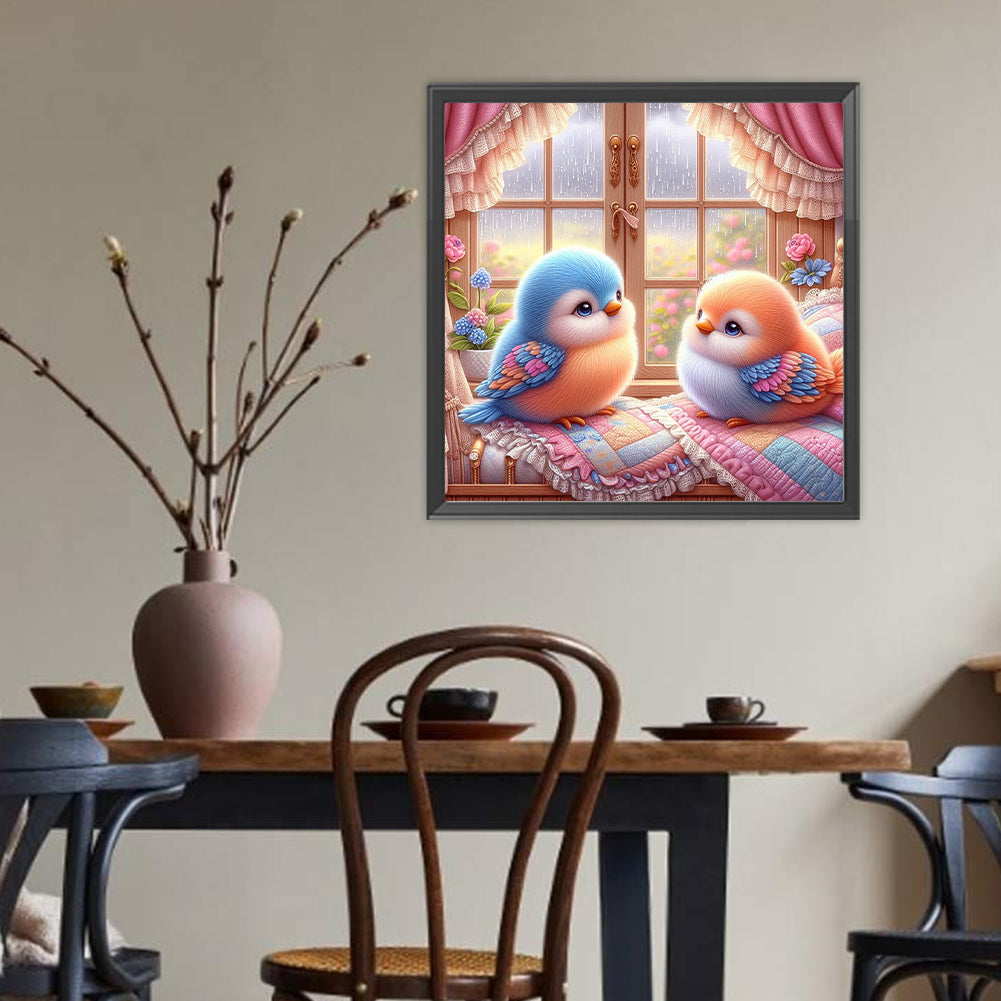 Blue And Orange Bird In The Rainy Day - Full Round Drill Diamond Painting 40*40CM