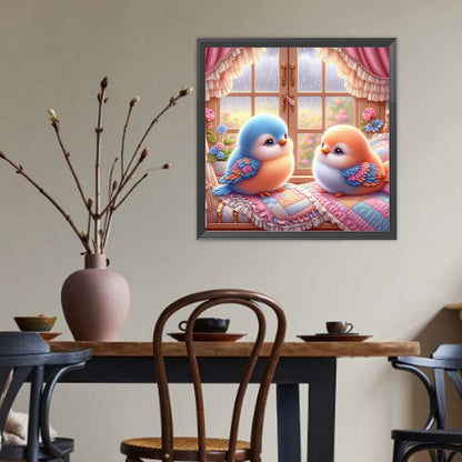Blue And Orange Bird In The Rainy Day - Full Round Drill Diamond Painting 40*40CM