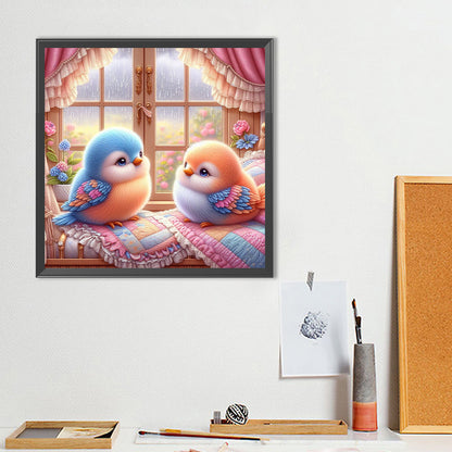 Blue And Orange Bird In The Rainy Day - Full Round Drill Diamond Painting 40*40CM