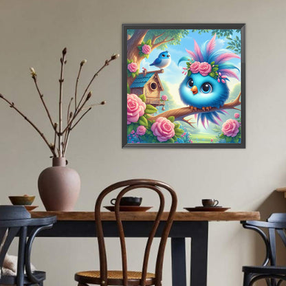 Big-Eyed Bird With Rose On The Branch - Full Round Drill Diamond Painting 40*40CM
