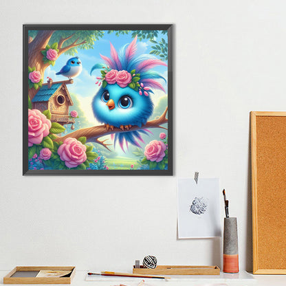 Big-Eyed Bird With Rose On The Branch - Full Round Drill Diamond Painting 40*40CM