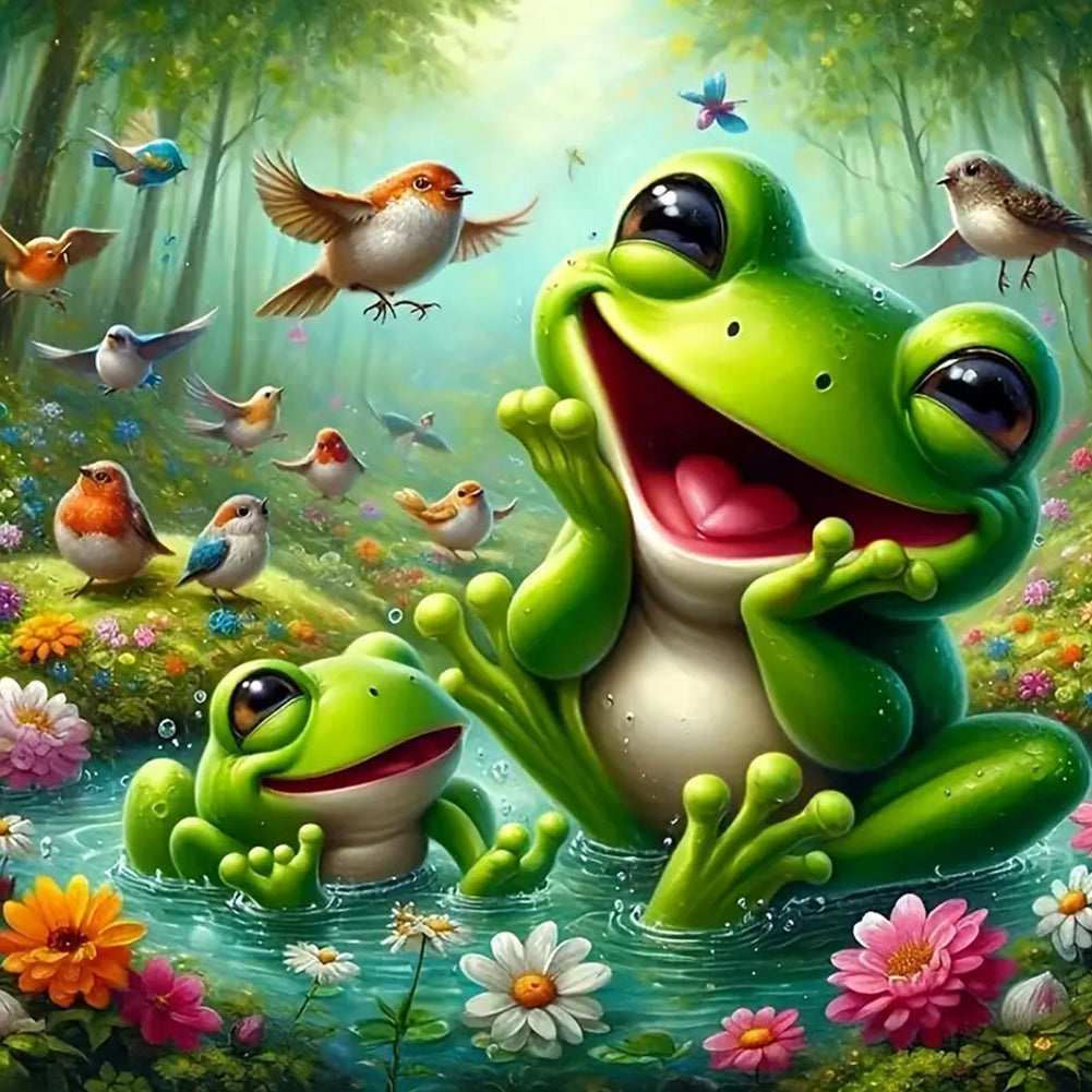 Happy Frog Sparrow Group - Full Round Drill Diamond Painting 40*40CM