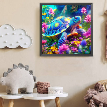 Tortoise In The Flower Bush - Full Round Drill Diamond Painting 40*40CM