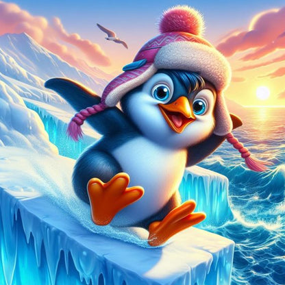 Penguin With Ski - Full Round Drill Diamond Painting 40*40CM