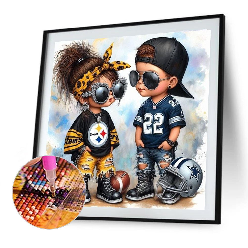 Pittsburgh Steelers Girl And Boy - Full Round Drill Diamond Painting 40*40CM