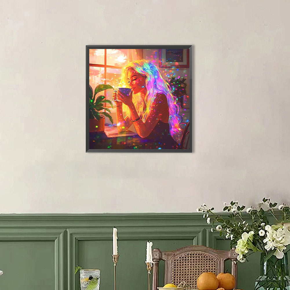Girl With Cozy Afternoon Tea - Full AB Round Drill Diamond Painting 40*40CM
