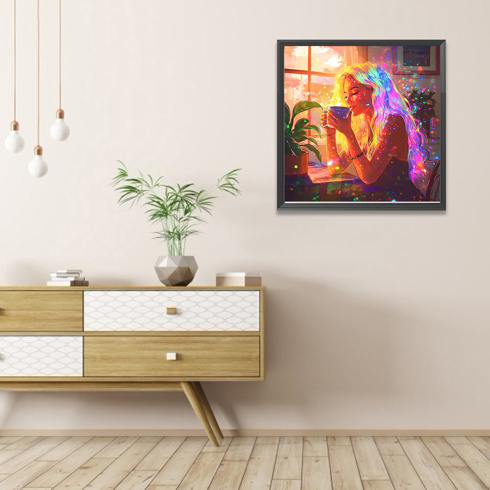 Girl With Cozy Afternoon Tea - Full AB Round Drill Diamond Painting 40*40CM