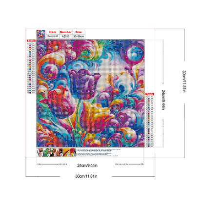 Colorful Abstract Art Flowers - Full Round Drill Diamond Painting 30*30CM