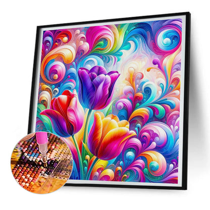 Colorful Abstract Art Flowers - Full Round Drill Diamond Painting 30*30CM