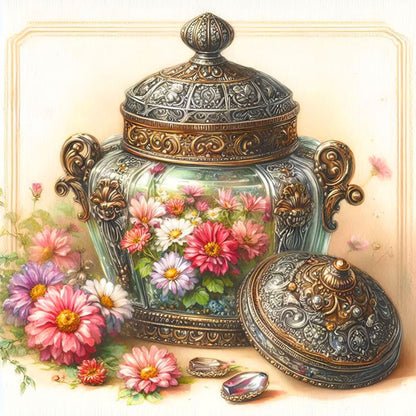 Glass Jars And Flowers - Full Round Drill Diamond Painting 30*30CM