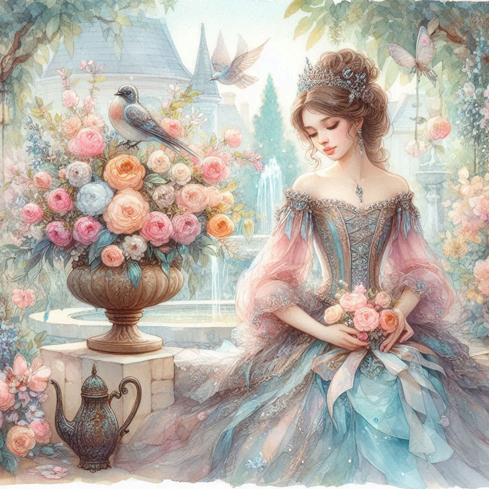 Rococo Girl And Flowers - Full Round Drill Diamond Painting 40*40CM
