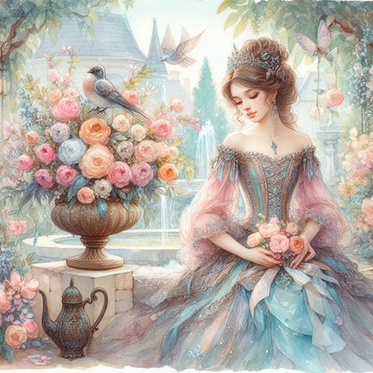 Rococo Girl And Flowers - Full Round Drill Diamond Painting 40*40CM