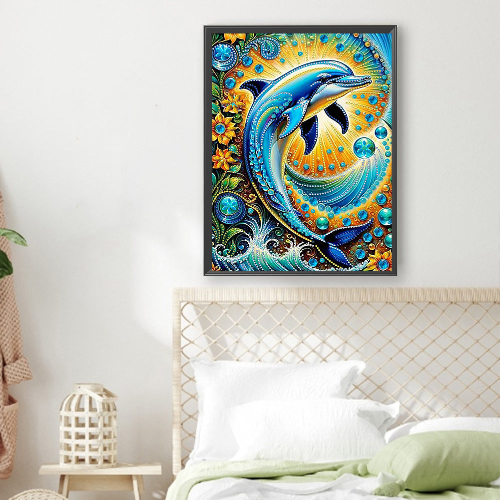 Marine Animals Dolphins - Special Shaped Drill Diamond Painting 30*40CM