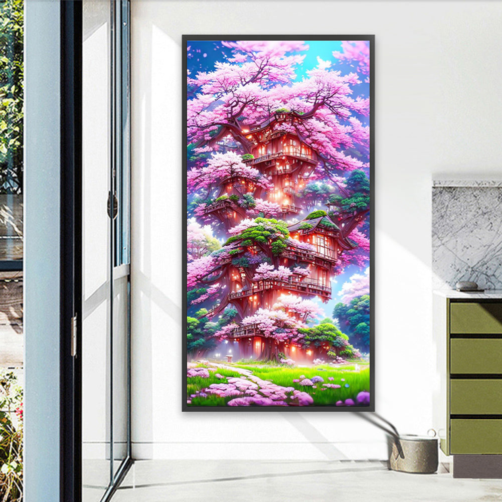 Cherry Tree House - Full AB Round Drill Diamond Painting 40*80CM