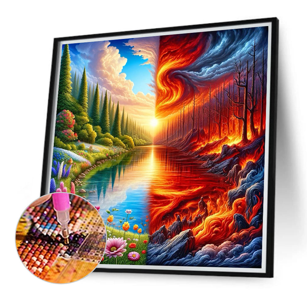Landscape Painting Of Rebirth And War - Full Round Drill Diamond Painting 40*40CM