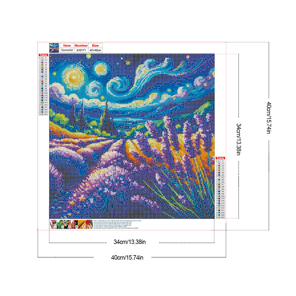 Landscape Painting Of Lavender Field - Full Round Drill Diamond Painting 40*40CM