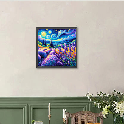 Landscape Painting Of Lavender Field - Full Round Drill Diamond Painting 40*40CM
