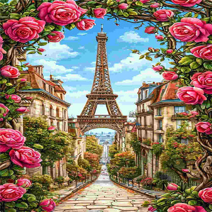 Eiffel Tower And Flowers - Full Round Drill Diamond Painting 40*70CM