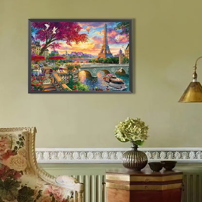 Eiffel Tower Scenery - Full Round Drill Diamond Painting 50*35CM