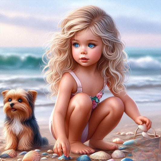Girl And Dog - Full Round Drill Diamond Painting 40*40CM