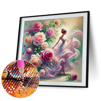 Girl And Flower - Full Round Drill Diamond Painting 40*40CM
