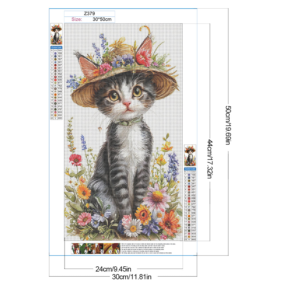 Cat - Full Round Drill Diamond Painting 30*50CM
