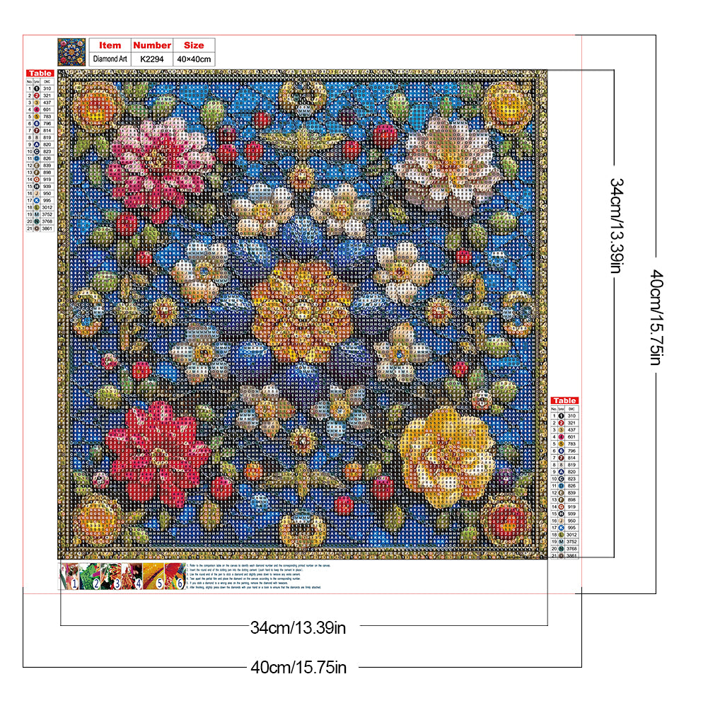 Glass Style Flowers - Full Round Drill Diamond Painting 40*40CM