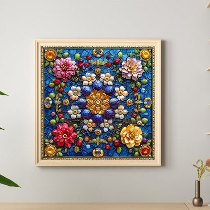 Glass Style Flowers - Full Round Drill Diamond Painting 40*40CM