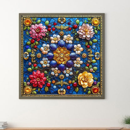 Glass Style Flowers - Full Round Drill Diamond Painting 40*40CM