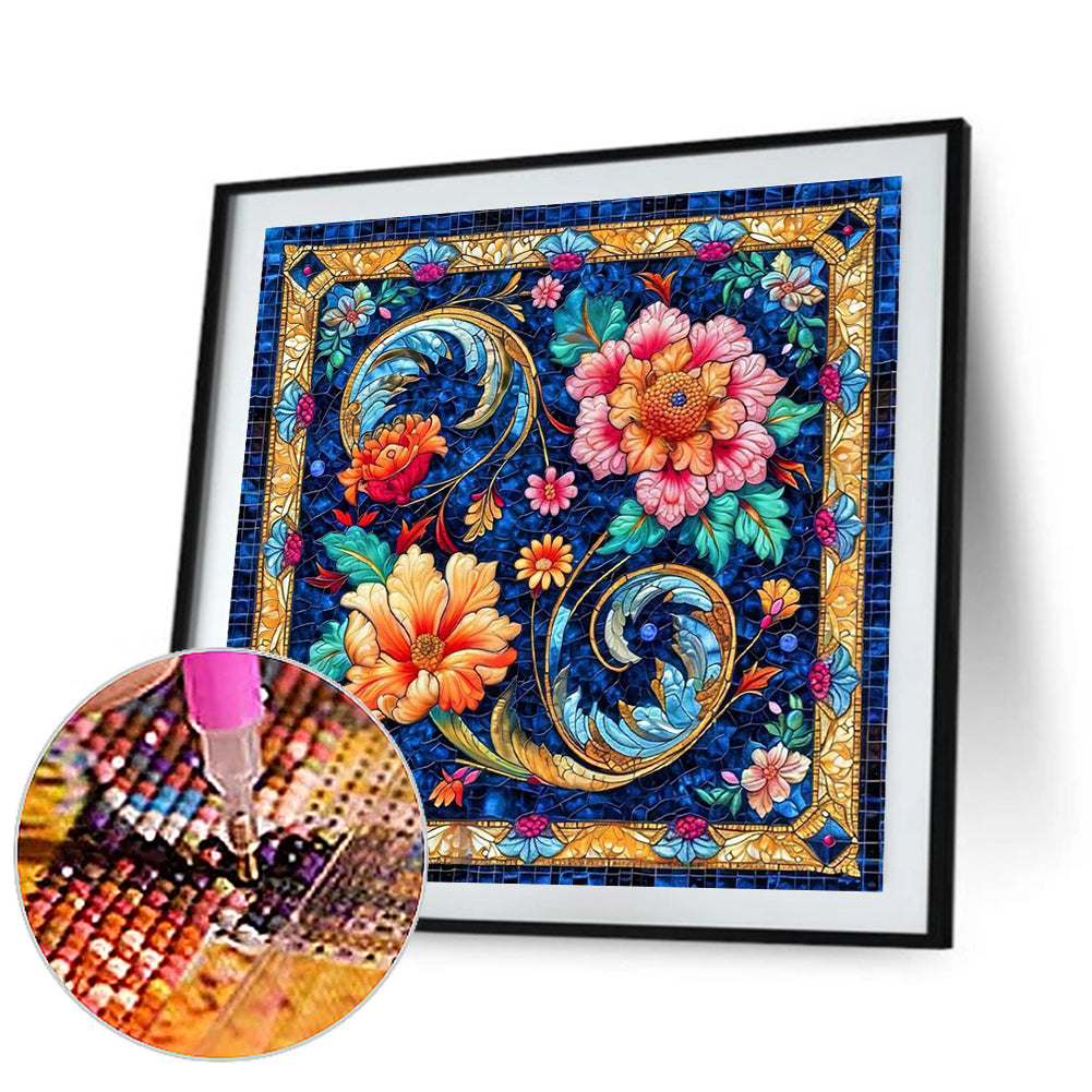 Glass Style Flowers - Full Round Drill Diamond Painting 40*40CM