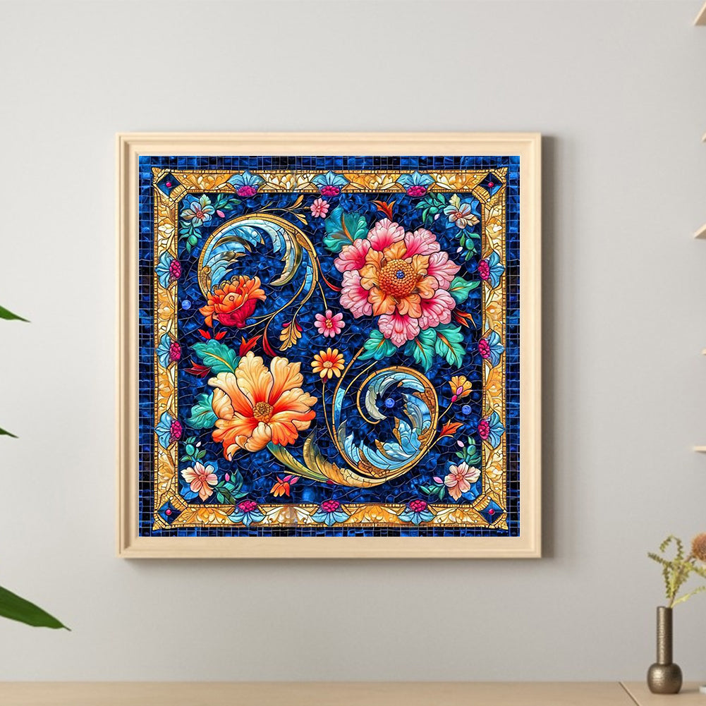 Glass Style Flowers - Full Round Drill Diamond Painting 40*40CM