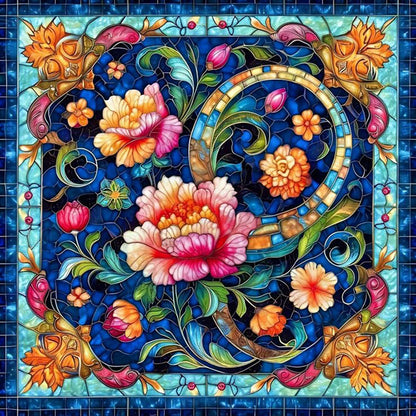 Glass Style Flowers - Full Round Drill Diamond Painting 40*40CM