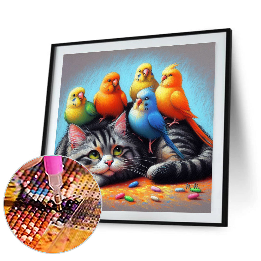 Kitten Parrot - Full Round Drill Diamond Painting 40*40CM