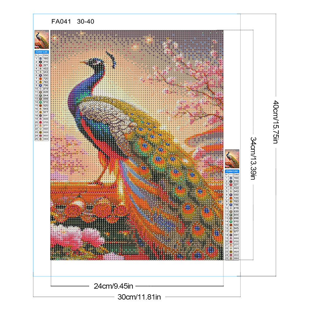 Peacock - Full Round Drill Diamond Painting 30*40CM