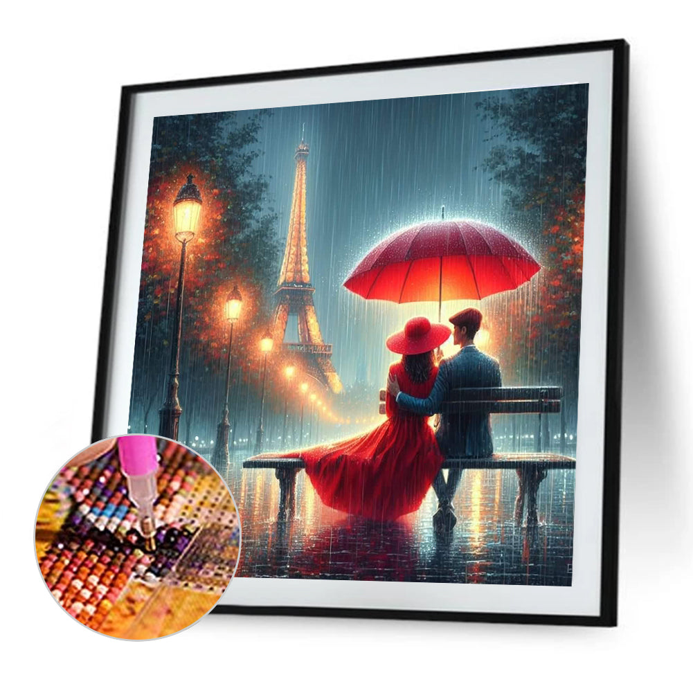 Romantic Couple And Eiffel Tower - Full Round Drill Diamond Painting 40*40CM