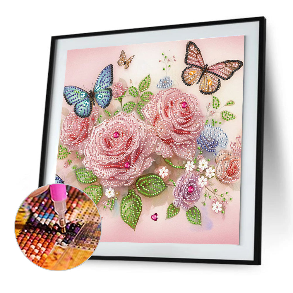 Flowers And Butterflies - Special Shaped Drill Diamond Painting 30*30CM