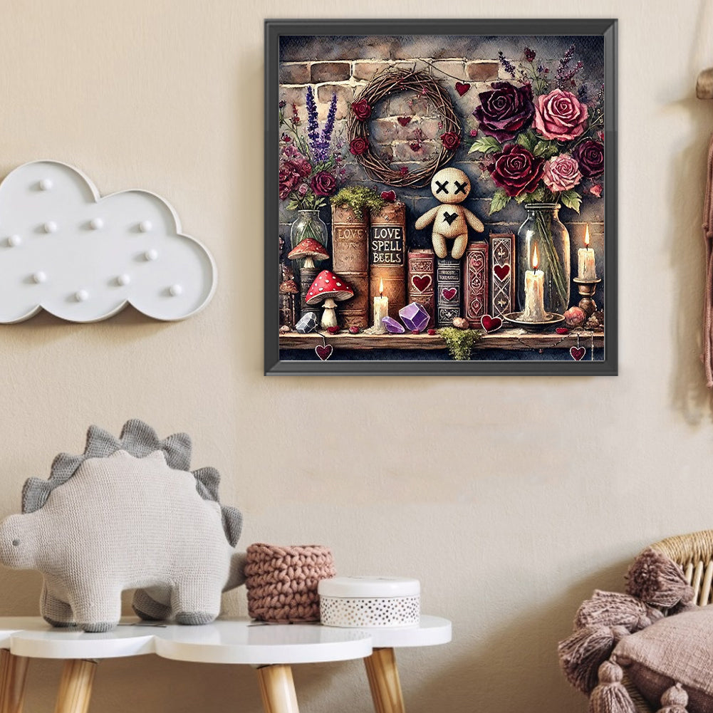 Flower Doll On Bookshelf - Full Round Drill Diamond Painting 40*40CM