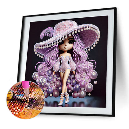 Girl With Big Eyes And Top Hat - Special Shaped Drill Diamond Painting 30*30CM