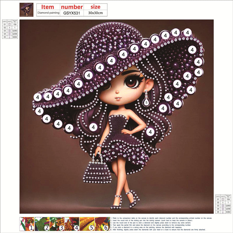Girl With Big Eyes And Top Hat - Special Shaped Drill Diamond Painting 30*30CM