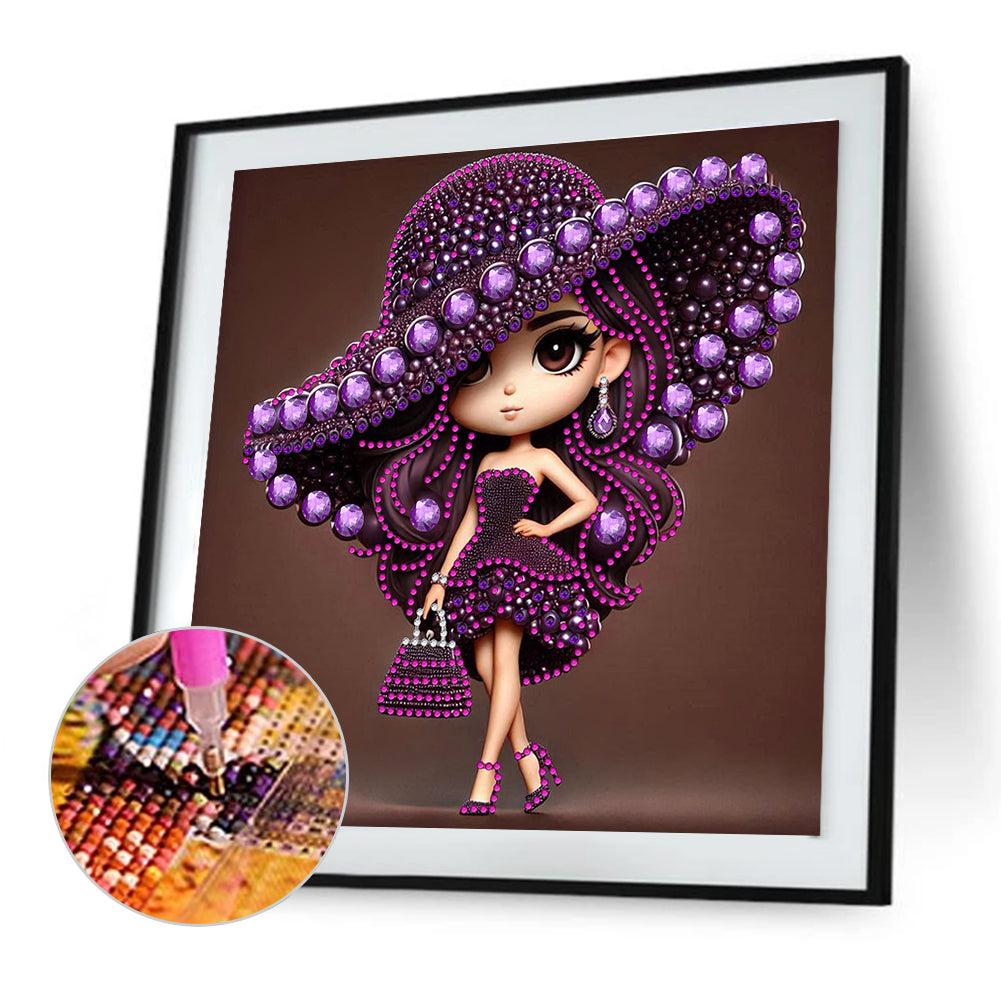 Girl With Big Eyes And Top Hat - Special Shaped Drill Diamond Painting 30*30CM