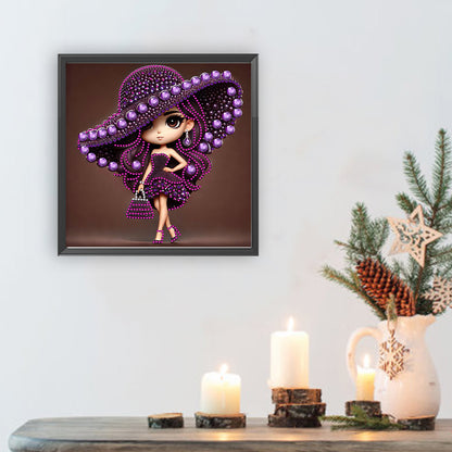 Girl With Big Eyes And Top Hat - Special Shaped Drill Diamond Painting 30*30CM