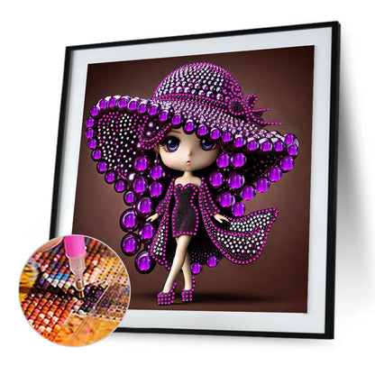 Girl With Big Eyes And Top Hat - Special Shaped Drill Diamond Painting 30*30CM