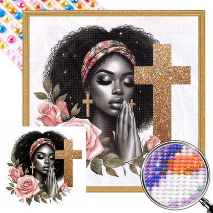 Black Girl Praying - Full AB Round Drill Diamond Painting 40*40CM