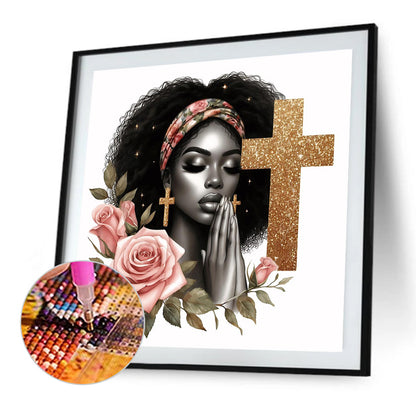 Black Girl Praying - Full AB Round Drill Diamond Painting 40*40CM