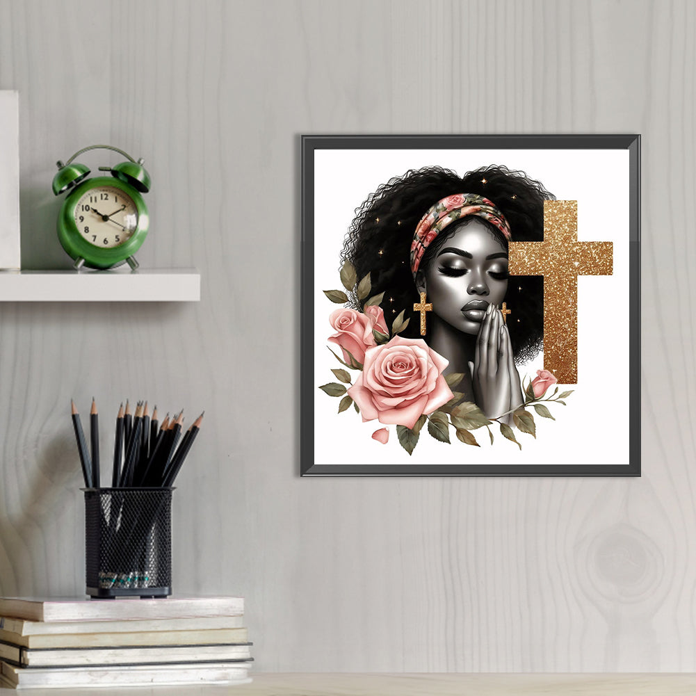 Black Girl Praying - Full AB Round Drill Diamond Painting 40*40CM