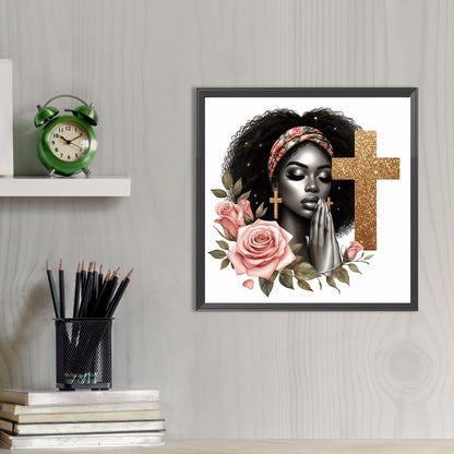 Black Girl Praying - Full AB Round Drill Diamond Painting 40*40CM