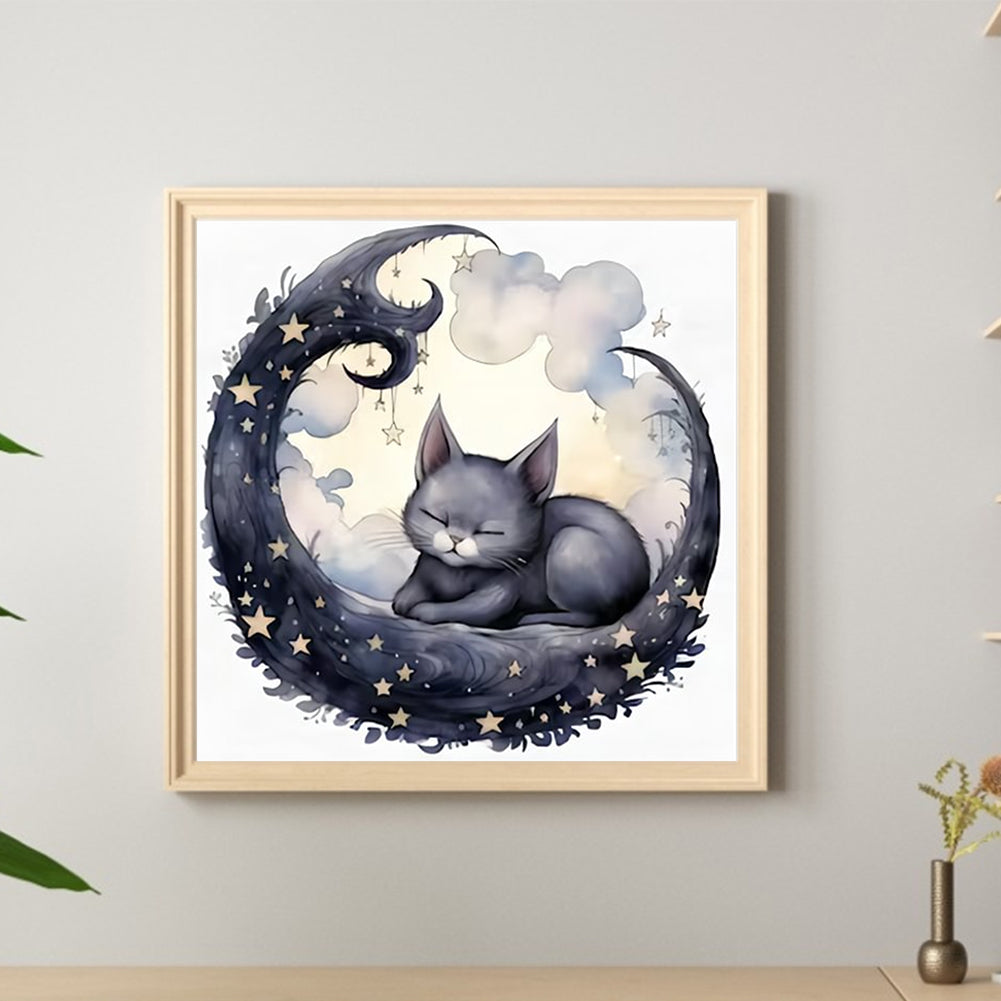 Crescent Black Cat - Full Round Drill Diamond Painting 40*40CM