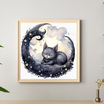 Crescent Black Cat - Full Round Drill Diamond Painting 40*40CM